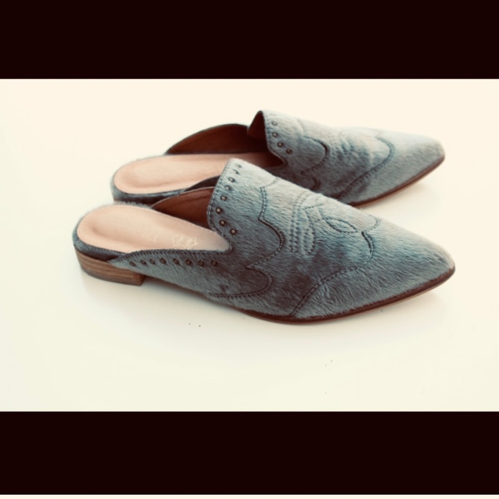 Mi.iM Leather With Gray Faux Calf Pony Hair Mule Slide Shoe Sz 7 - Picture 12 of 14